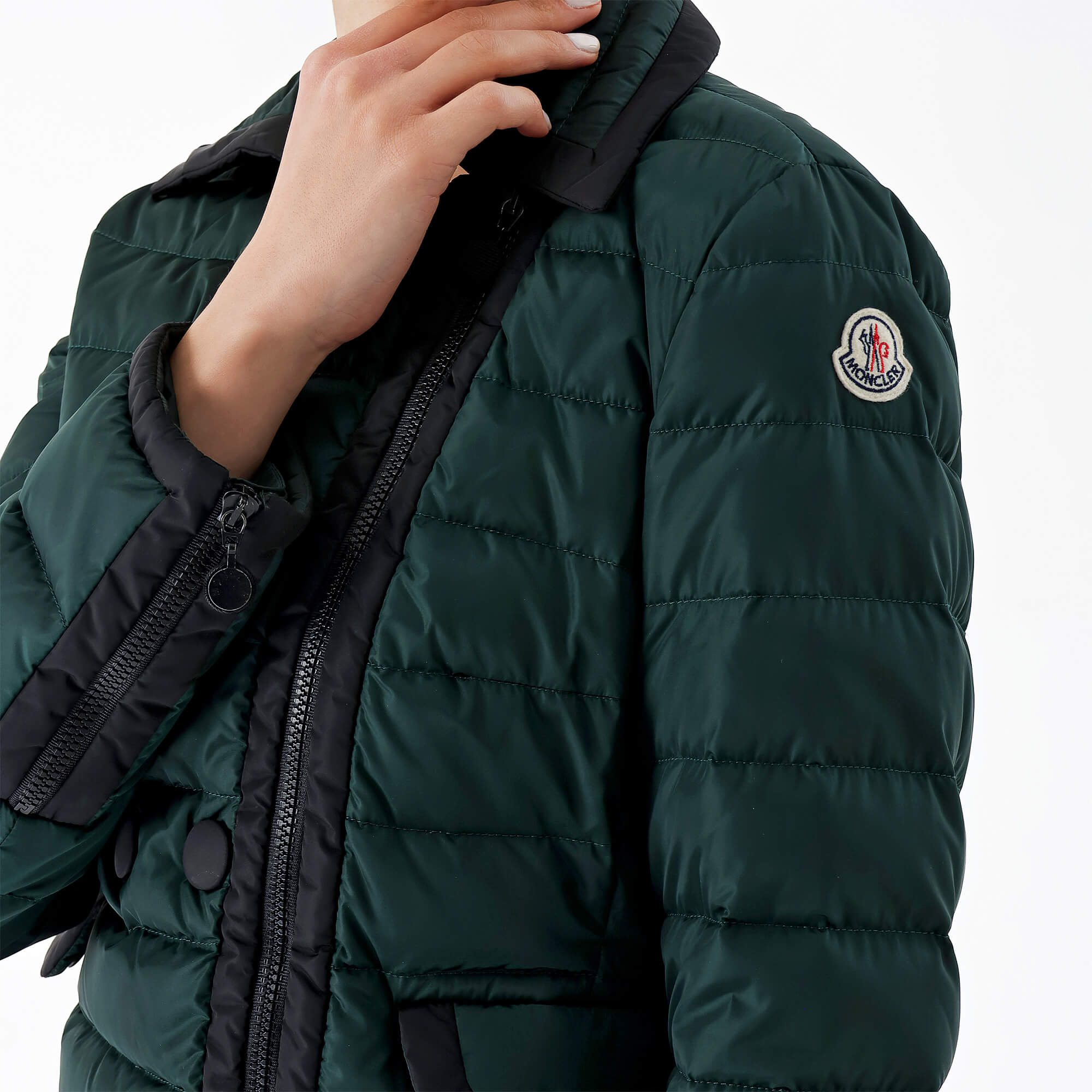 Moncler-Green and Black Button Puffer Coat